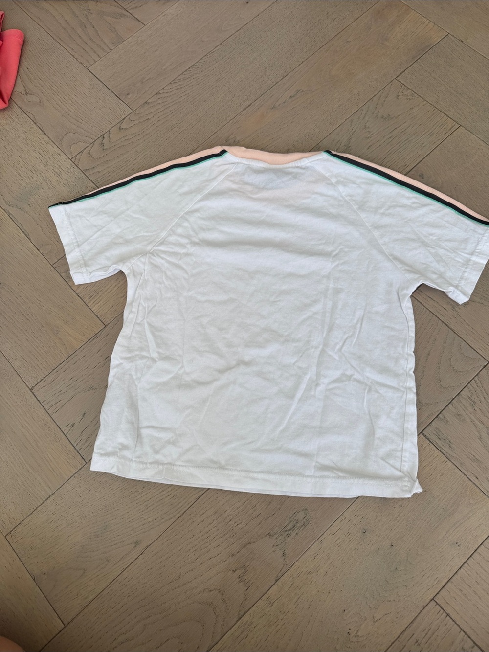 P.E Nation White Tee with Pink & Green Stripe Trim - Picture 3 of 3